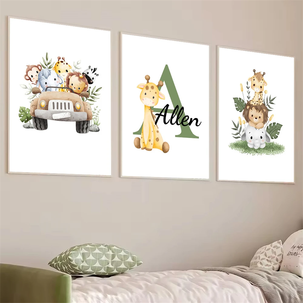 Custom Baby Name Canvas Poster Jungle Animals Lion Elephant Giraffe Nursery Wall Art Print Painting Picture Kids Room Decoration
Custom Baby Name Canvas Poster Jungle Animals Lion Elephant Giraffe Nursery Wall Art Print Painting Picture Kids Room Decoration