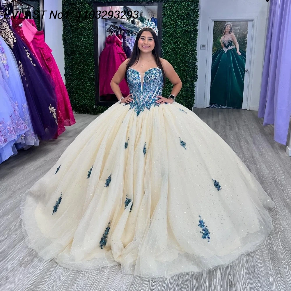 EVLAST Customized Princess Champagne Quinceanera Dress Ball Gown Lace Applique Beading Bow Sweet 16 Vestido De 15 Anos E1Q211
EVLAST Customized Princess Champagne Quinceanera Dress Ball Gown Lace Applique Beading Bow Sweet 16 Vestido De 15 Anos E1Q211