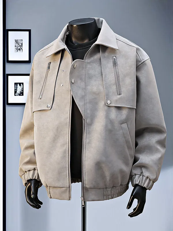 Grey Double Zipper Leather Jacket Men's Spring Autumn American Style Baseball Collar Workwear Trendy Deconstructed Pilot Jacket
Grey Double Zipper Leather Jacket Men's Spring Autumn American Style Baseball Collar Workwear Trendy Deconstructed Pilot Jacket
