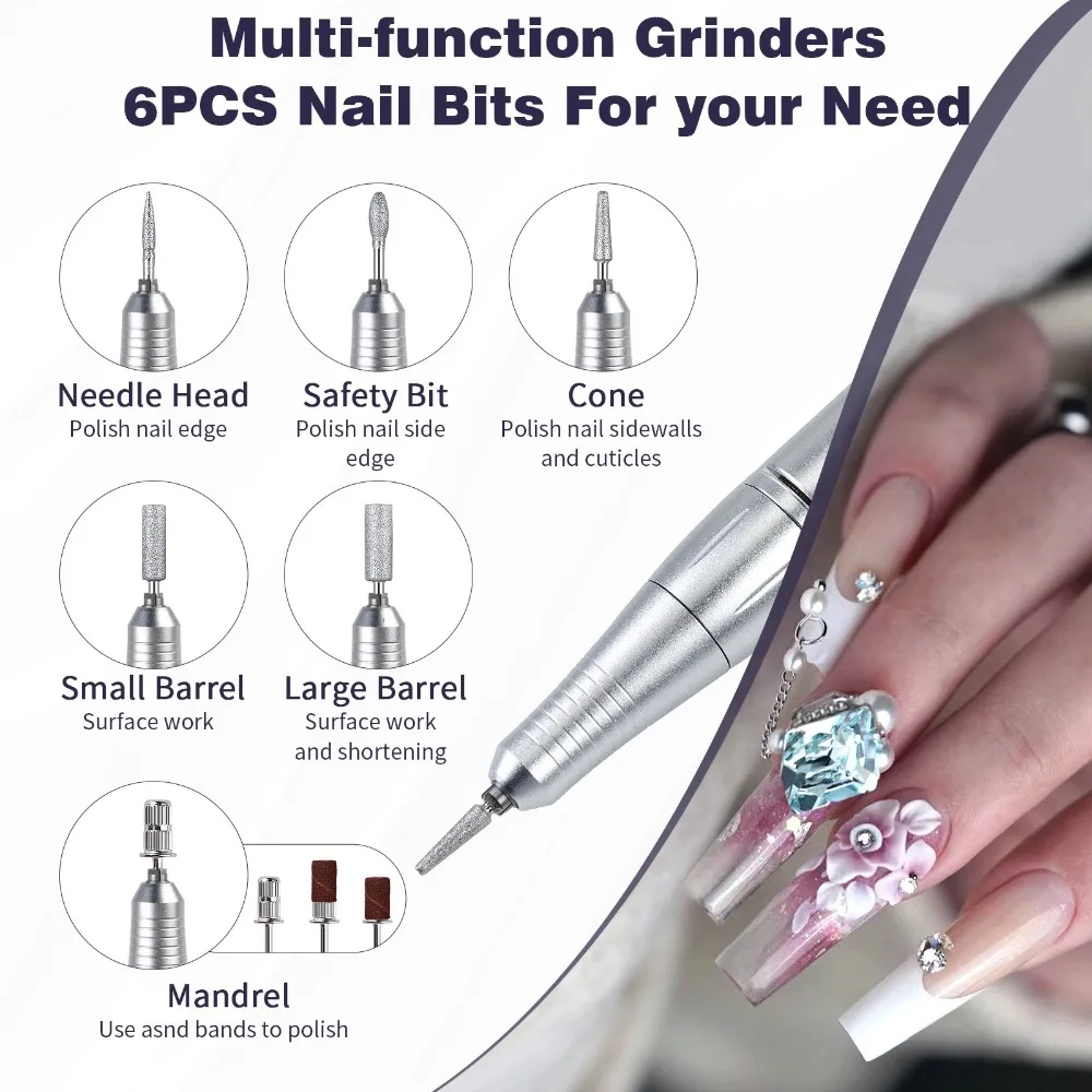 45000RPM Nail Drill Machine 6 Bits Sanding Bands Electric Nail File USB Rechargeable Low Noise Nail Sander File Home Nail Care
45000RPM Nail Drill Machine 6 Bits Sanding Bands Electric Nail File USB Rechargeable Low Noise Nail Sander File Home Nail Care