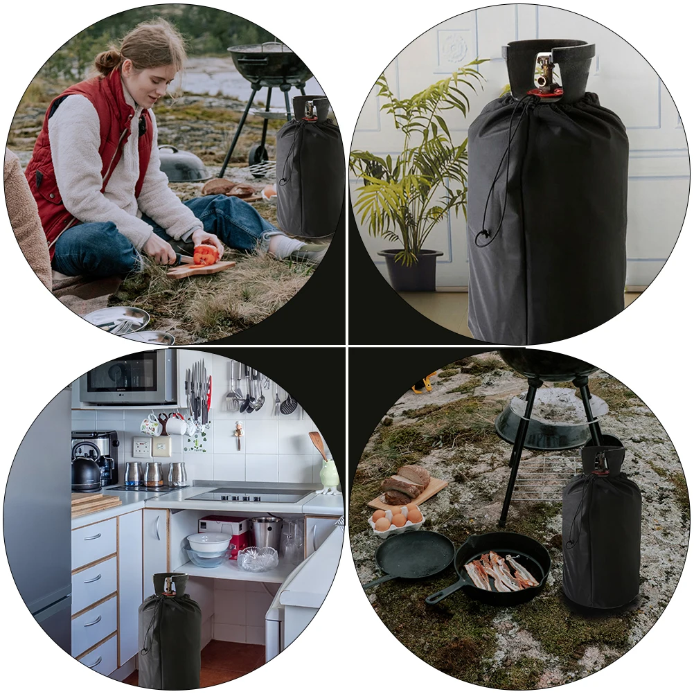 210D Black Oxford Waterproof Dustproof Propane Tank Cover for Small Gas Cylinder Outdoor Camping Drawstring Design 
210D Black Oxford Waterproof Dustproof Propane Tank Cover for Small Gas Cylinder Outdoor Camping Drawstring Design