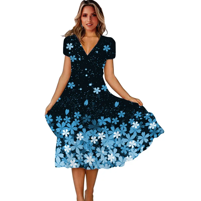 2022 Spring Summer Floral Print Short Sleeve Elegant Dress Women Casual Loose V Neck Mid Length Retro Party Dress Vestidos
2022 Spring Summer Floral Print Short Sleeve Elegant Dress Women Casual Loose V Neck Mid Length Retro Party Dress Vestidos