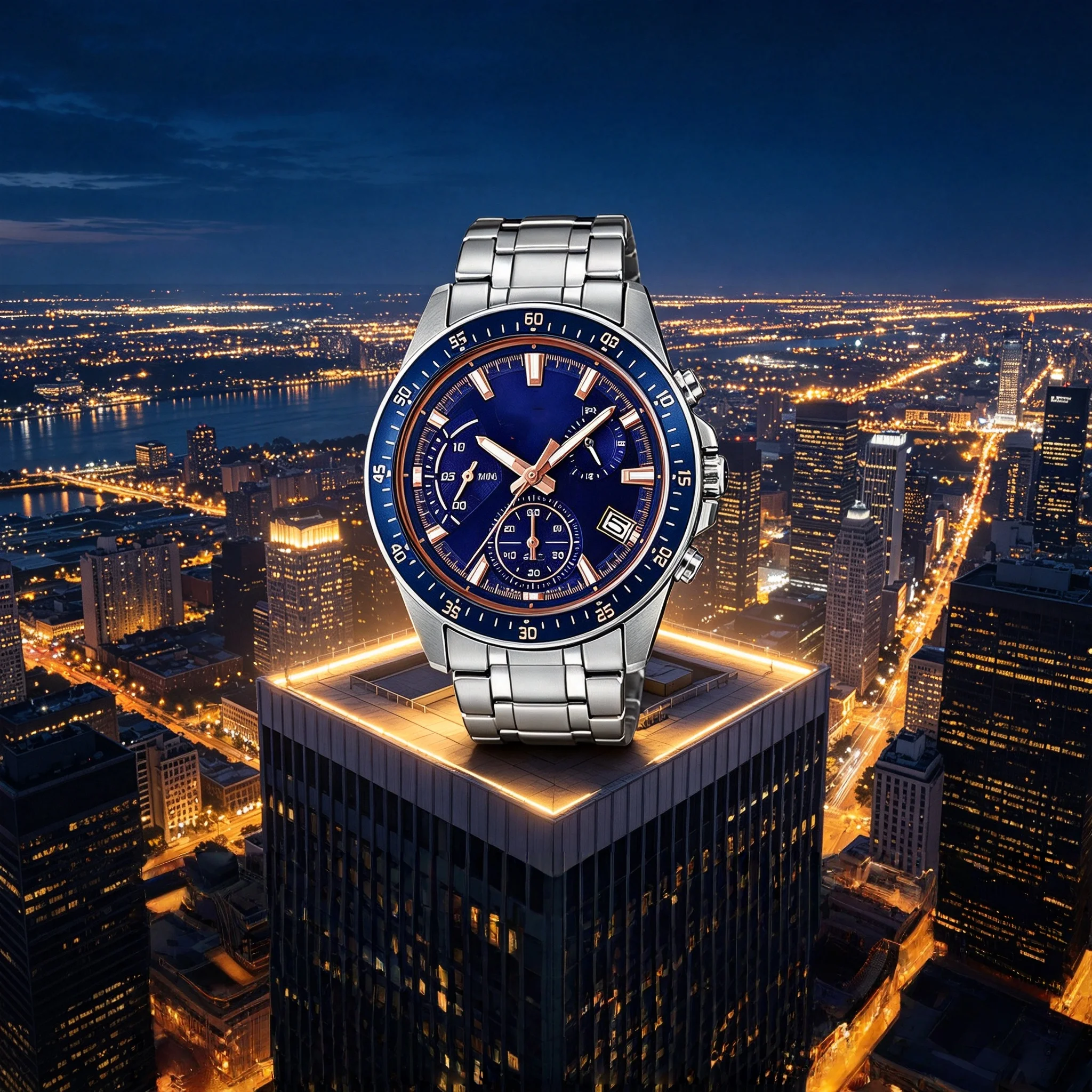 Large-bezel, rugged stainless steel quartz watch, designed specifically for outdoor racing
Large-bezel, rugged stainless steel quartz watch, designed specifically for outdoor racing