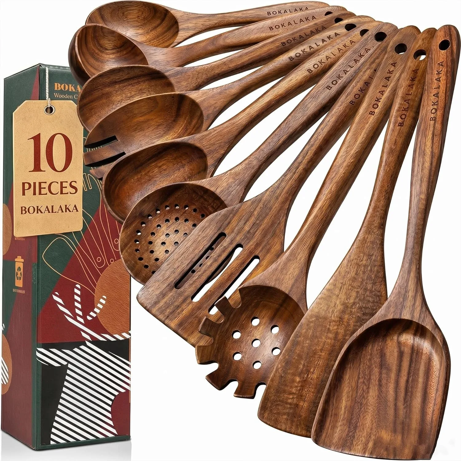 Natural Teak Wooden Spoons for Cooking, 10-Piece Kitchen Utensil Set with Heat Resistant Non-Stick Safe Tools
Natural Teak Wooden Spoons for Cooking, 10-Piece Kitchen Utensil Set with Heat Resistant Non-Stick Safe Tools