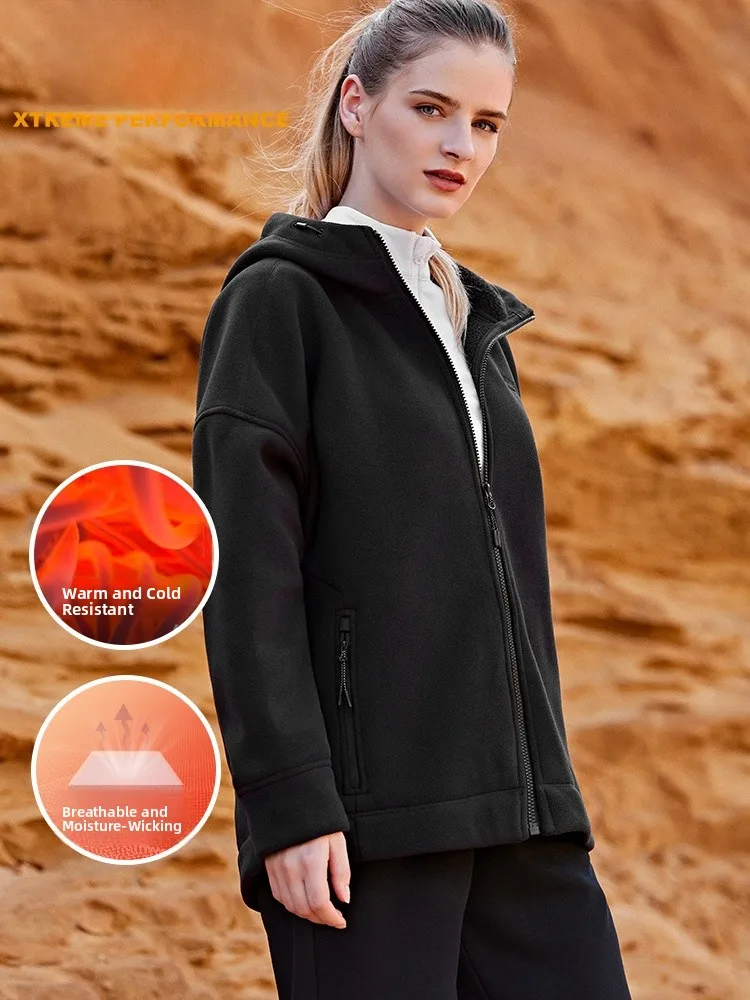 Women's Fleece Lined Hooded Open Cardigan Casual Loose Outerwear Autumn Winter Warm Sheepskin Velvet Sweatshirt
Women's Fleece Lined Hooded Open Cardigan Casual Loose Outerwear Autumn Winter Warm Sheepskin Velvet Sweatshirt