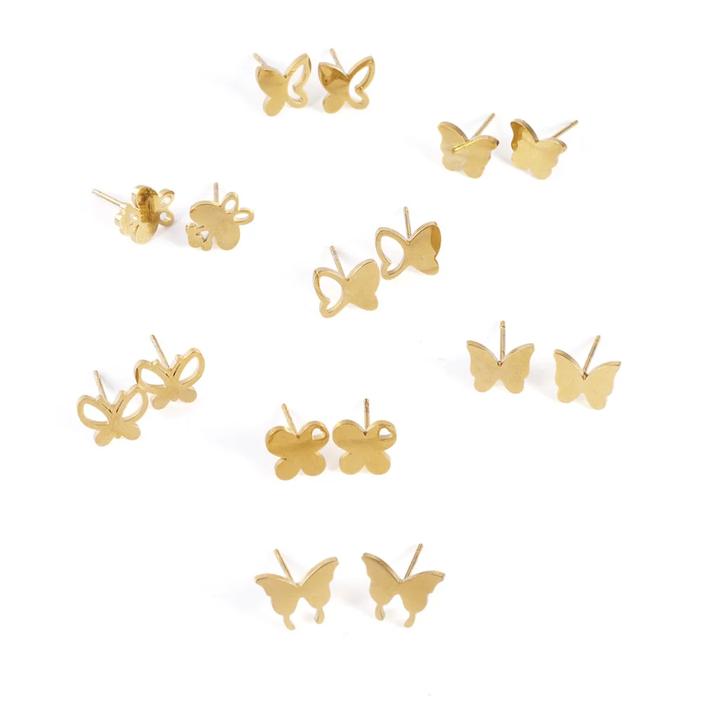 8 Pairs Butterfly Stainless Steel Stud Earrings Vacuum Plating Golden Women Earring Insect Theme DIY Jewelry Making Accessories 
8 Pairs Butterfly Stainless Steel Stud Earrings Vacuum Plating Golden Women Earring Insect Theme DIY Jewelry Making Accessories