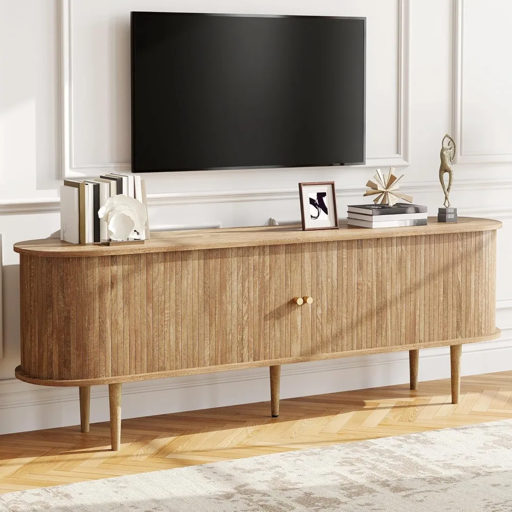 70" TV Stand with Solid Wood Legs, Mid Century Modern TV Console with Tambour Door for 80-inch TV, Dust-Proof Storage Cabinet f
70" TV Stand with Solid Wood Legs, Mid Century Modern TV Console with Tambour Door for 80-inch TV, Dust-Proof Storage Cabinet f