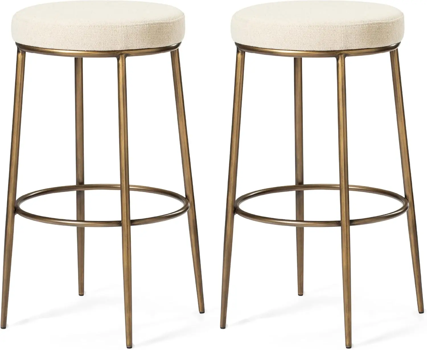 Gold Metal Bar Stools Set of 2 with Footrest, 31' Round, Natural Fabric Upholstery – Perfect for Kitchen & Pub
Gold Metal Bar Stools Set of 2 with Footrest, 31' Round, Natural Fabric Upholstery – Perfect for Kitchen & Pub