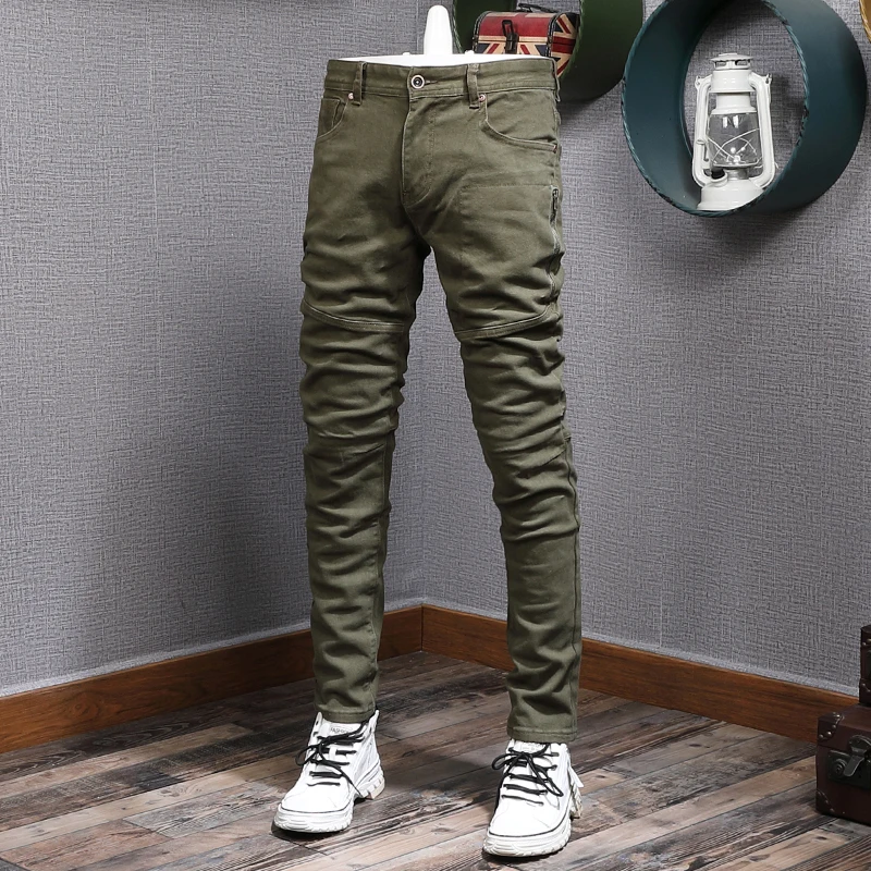 Streetwear Fashion Men Jeans Army Green Elastic Slim Fit Spliced Designer Biker Jeans Men Stretch Hip Hop Denim Pencil Pants
Streetwear Fashion Men Jeans Army Green Elastic Slim Fit Spliced Designer Biker Jeans Men Stretch Hip Hop Denim Pencil Pants