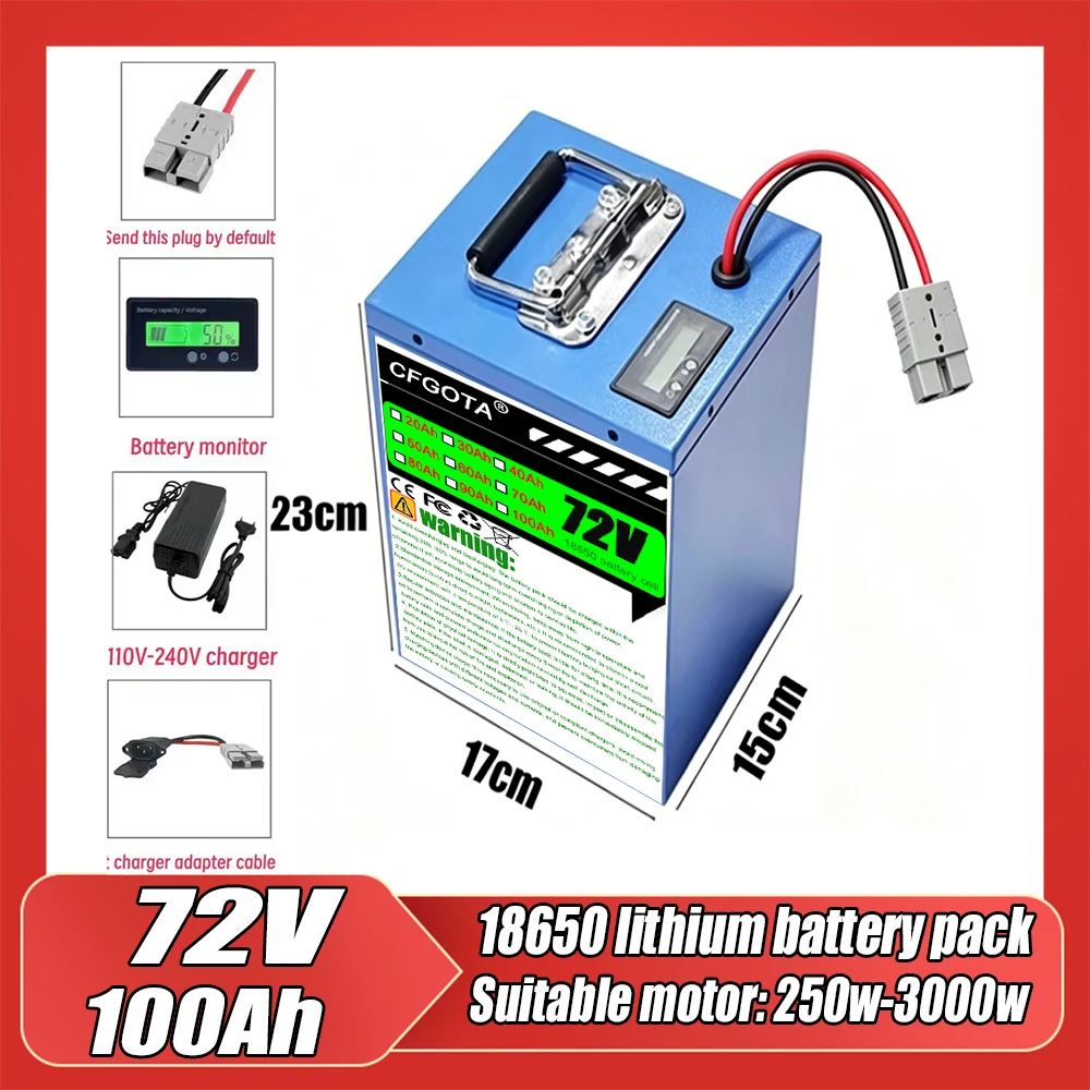 72V 100Ah Electric scooter/Bike Lithium Battery Pack 500-2500W Motor battery for Bicycle Scooter Motorcycle with Charger
72V 100Ah Electric scooter/Bike Lithium Battery Pack 500-2500W Motor battery for Bicycle Scooter Motorcycle with Charger