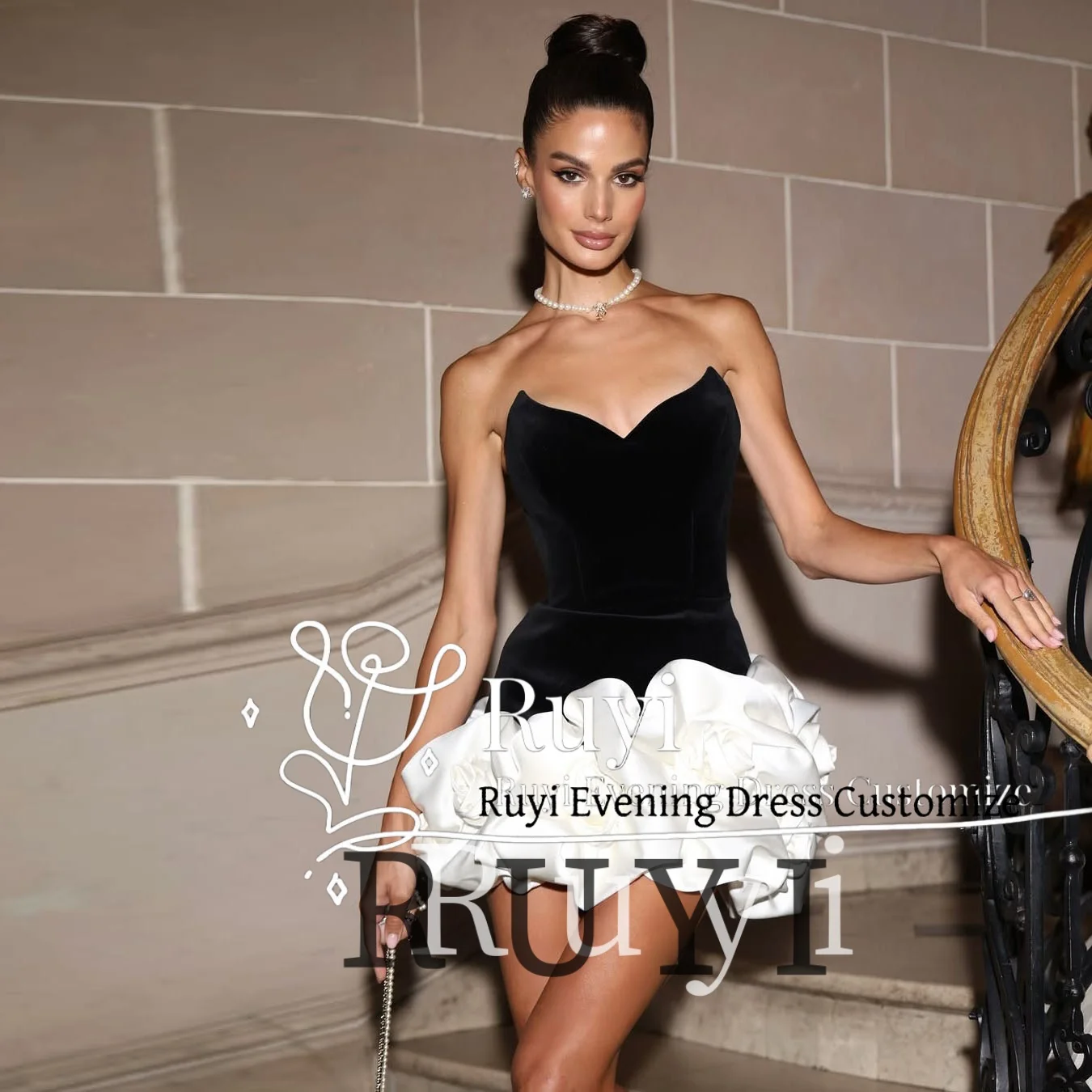 Customized Handmade Rose White Black Prom Dress Above Knee Elegant Women Sleeveless Evening Dress vestidos de fiesta Formal Gown 
Customized Handmade Rose White Black Prom Dress Above Knee Elegant Women Sleeveless Evening Dress vestidos de fiesta Formal Gown