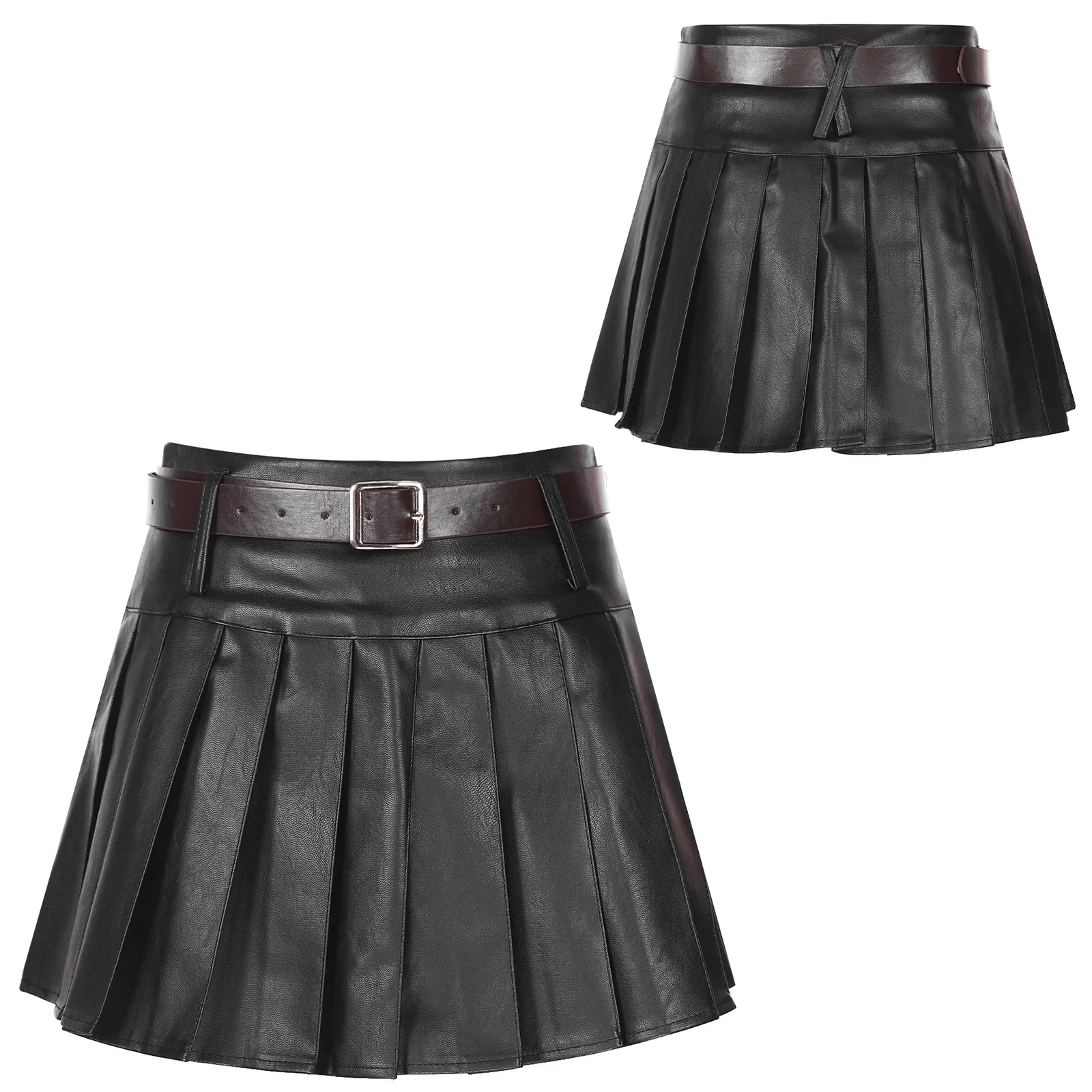 Women Faux Leather Skirts Vintage Party Streetwear Zipper High Waist Fashion Y2k Gothic Punk Built-in Shorts Pleated Mini Skirt
Women Faux Leather Skirts Vintage Party Streetwear Zipper High Waist Fashion Y2k Gothic Punk Built-in Shorts Pleated Mini Skirt