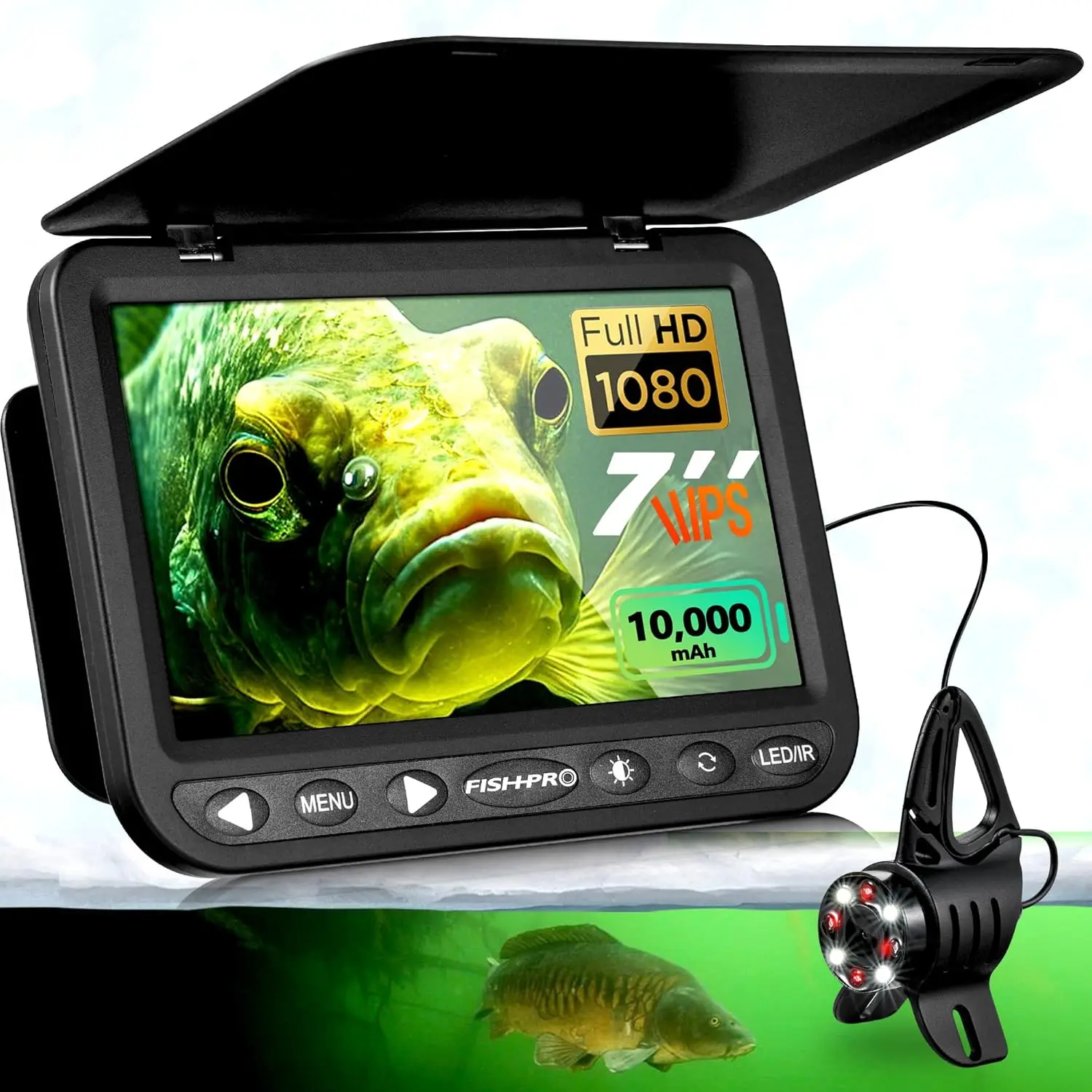 HD 1080P Underwater Fishing Camera 7" IPS Monitor 10000mAh Battery USB-C LED+IR 82ft Cord Ice Lake Boat Fishing
HD 1080P Underwater Fishing Camera 7" IPS Monitor 10000mAh Battery USB-C LED+IR 82ft Cord Ice Lake Boat Fishing