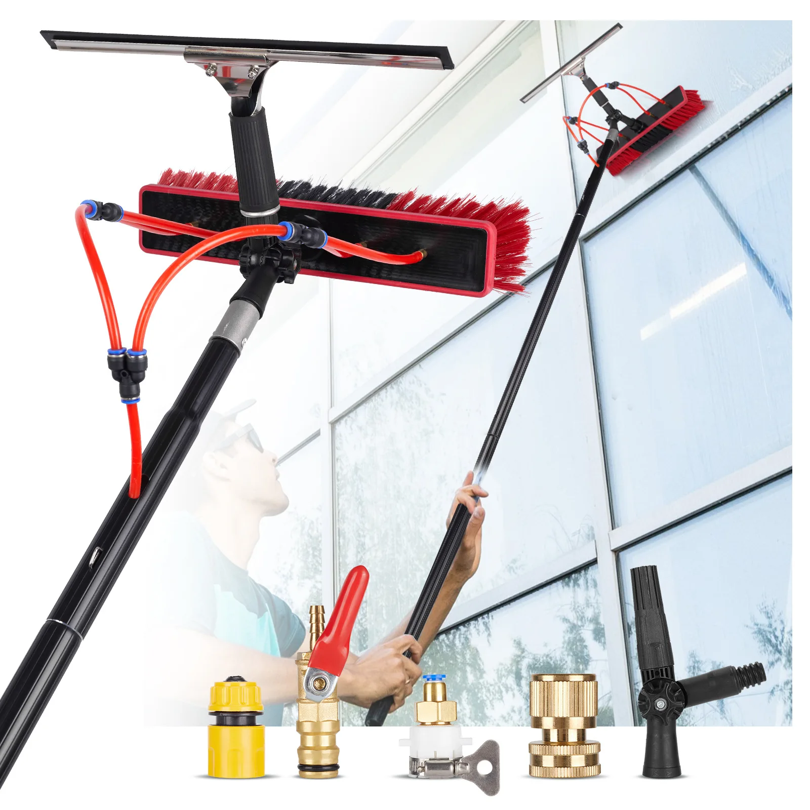 Water Fed Pole Brush Kit with Lightweight Pole Water Fed Telescopic Brush with 180° Rotating Brushhead for Solar Panel Roof Car
Water Fed Pole Brush Kit with Lightweight Pole Water Fed Telescopic Brush with 180° Rotating Brushhead for Solar Panel Roof Car