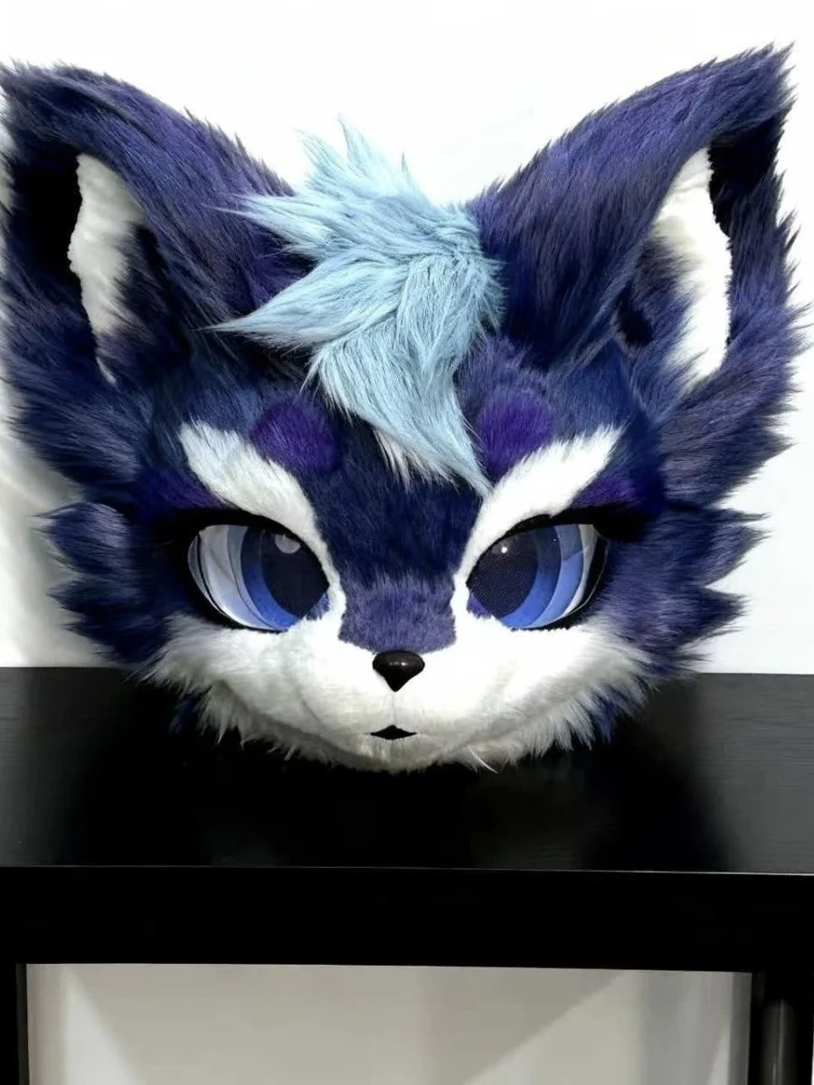 Long fur coat with Christmas fox character costume. Husky wearing cat mascot outfit. Character costume disguise
Long fur coat with Christmas fox character costume. Husky wearing cat mascot outfit. Character costume disguise