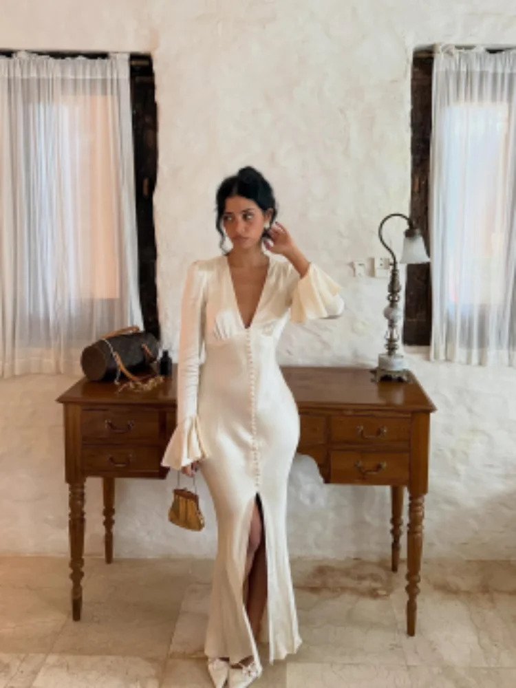 Elegant Split Maxi Dress Womens Fashion High Waist V-neck Flare Long Sleeve Slim Fit Dresses 2026 Spring Lady Banquet Gowns
Elegant Split Maxi Dress Womens Fashion High Waist V-neck Flare Long Sleeve Slim Fit Dresses 2026 Spring Lady Banquet Gowns