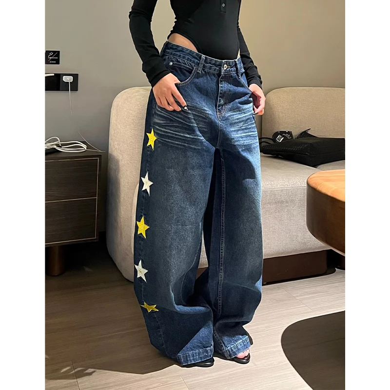 High Waist Bell Bot Denim Jeans Women's Loose Floor Length Casual Pants American Retro Star Embroidery Street Sle Jeans
High Waist Bell Bot Denim Jeans Women's Loose Floor Length Casual Pants American Retro Star Embroidery Street Sle Jeans
