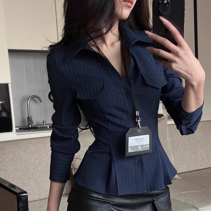 MEXZT Elegant Striped Shirts Women Fashion Streetwear Cropped Long Sleeve Blouses Office Ladies Korean Slim Casual Design Tops
MEXZT Elegant Striped Shirts Women Fashion Streetwear Cropped Long Sleeve Blouses Office Ladies Korean Slim Casual Design Tops
