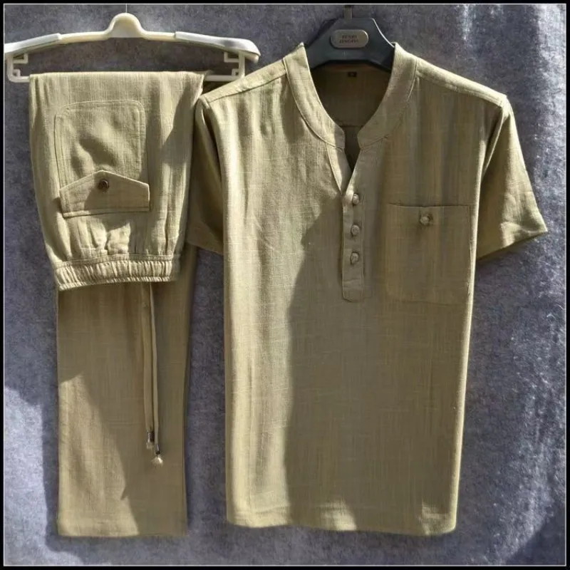 Summer Comfortable Short-Sleeved Button Shirt Sets Men's Solid Color Shirt Shorts Suit Men's Cotton Linen Casual Suit
Summer Comfortable Short-Sleeved Button Shirt Sets Men's Solid Color Shirt Shorts Suit Men's Cotton Linen Casual Suit