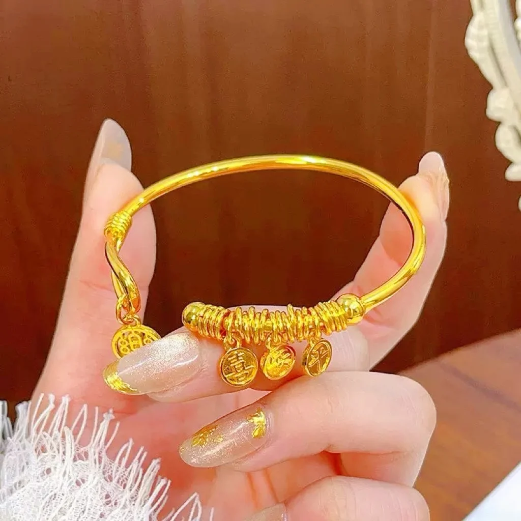 Новый женский ретро-браслет из настоящего золота 9999 24 карата в китайском стиле, открытый браслет «Мир и радость», универсальный блестящий браслет
Новый женский ретро-браслет из настоящего золота 9999 24 карата в китайском стиле, открытый браслет «Мир и радость», универсальный блестящий браслет