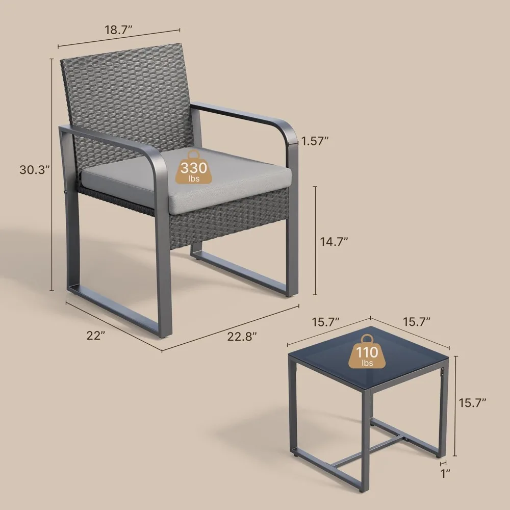 3 Piece Patio Bistro Set, Outdoor Black Wicker Furniture Sets, Modern Rattan Chair Conversation Sets with Coffee Table
3 Piece Patio Bistro Set, Outdoor Black Wicker Furniture Sets, Modern Rattan Chair Conversation Sets with Coffee Table