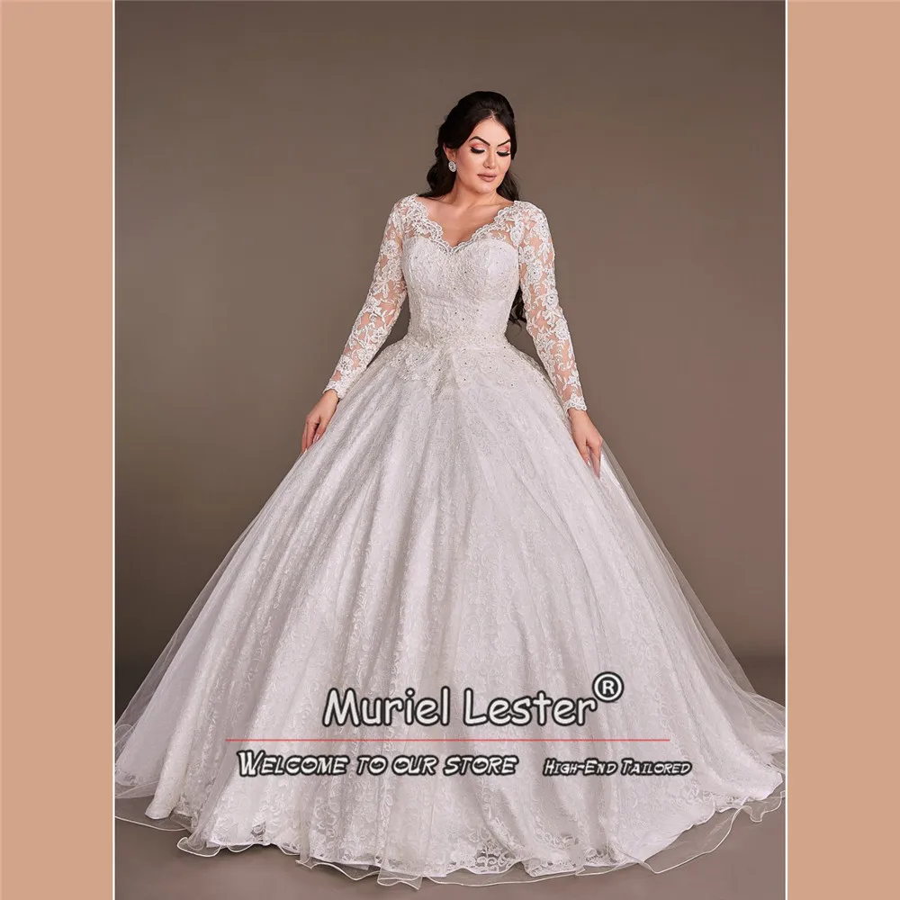 Elegant Marriage Wedding Dresses Plus Size Full Sleeves Lace Appliques Beads Princess Ball Gown Bridal Formal Party Women Dress
Elegant Marriage Wedding Dresses Plus Size Full Sleeves Lace Appliques Beads Princess Ball Gown Bridal Formal Party Women Dress