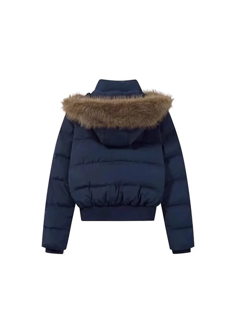 Autumn Winter Fur Hooded Jacket Women Outerwear Thick Dowon Cotton Padded Slim Short Parkas Female Cropped Puffer Bubble Coat 43 S33522ebb2c8247a3a4dccaf08ebe283b9