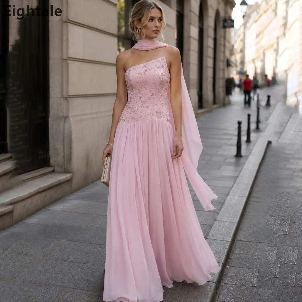 Eightale Pink One Shoulder Evening Dress Beaded Bodice Chiffon Flowy Skirt Formal Party Gown with Chiffon Scarf Customized
Eightale Pink One Shoulder Evening Dress Beaded Bodice Chiffon Flowy Skirt Formal Party Gown with Chiffon Scarf Customized