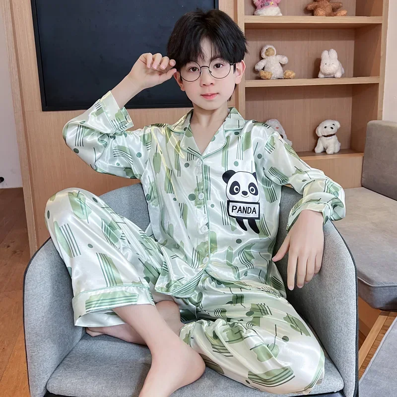 New 2025 Boys Spring Summer Thin Cartoon Ice Silk Pajamas Kids Casual Long Sleeve Lapel Pyjamas Teen Sleepwear Clothing Sets
New 2025 Boys Spring Summer Thin Cartoon Ice Silk Pajamas Kids Casual Long Sleeve Lapel Pyjamas Teen Sleepwear Clothing Sets