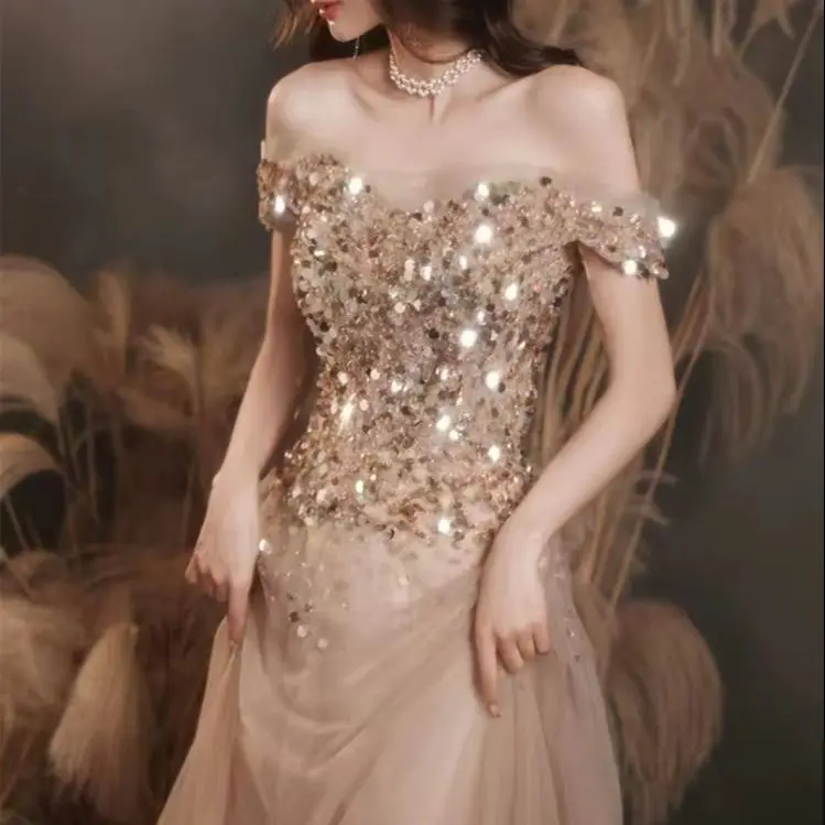 Luxury Champagne Gold Evening Dresses A-Line Off The Shoulder Beading Sequins Long Wedding Formal Ceremony Party Prom Gowns 2022
Luxury Champagne Gold Evening Dresses A-Line Off The Shoulder Beading Sequins Long Wedding Formal Ceremony Party Prom Gowns 2022