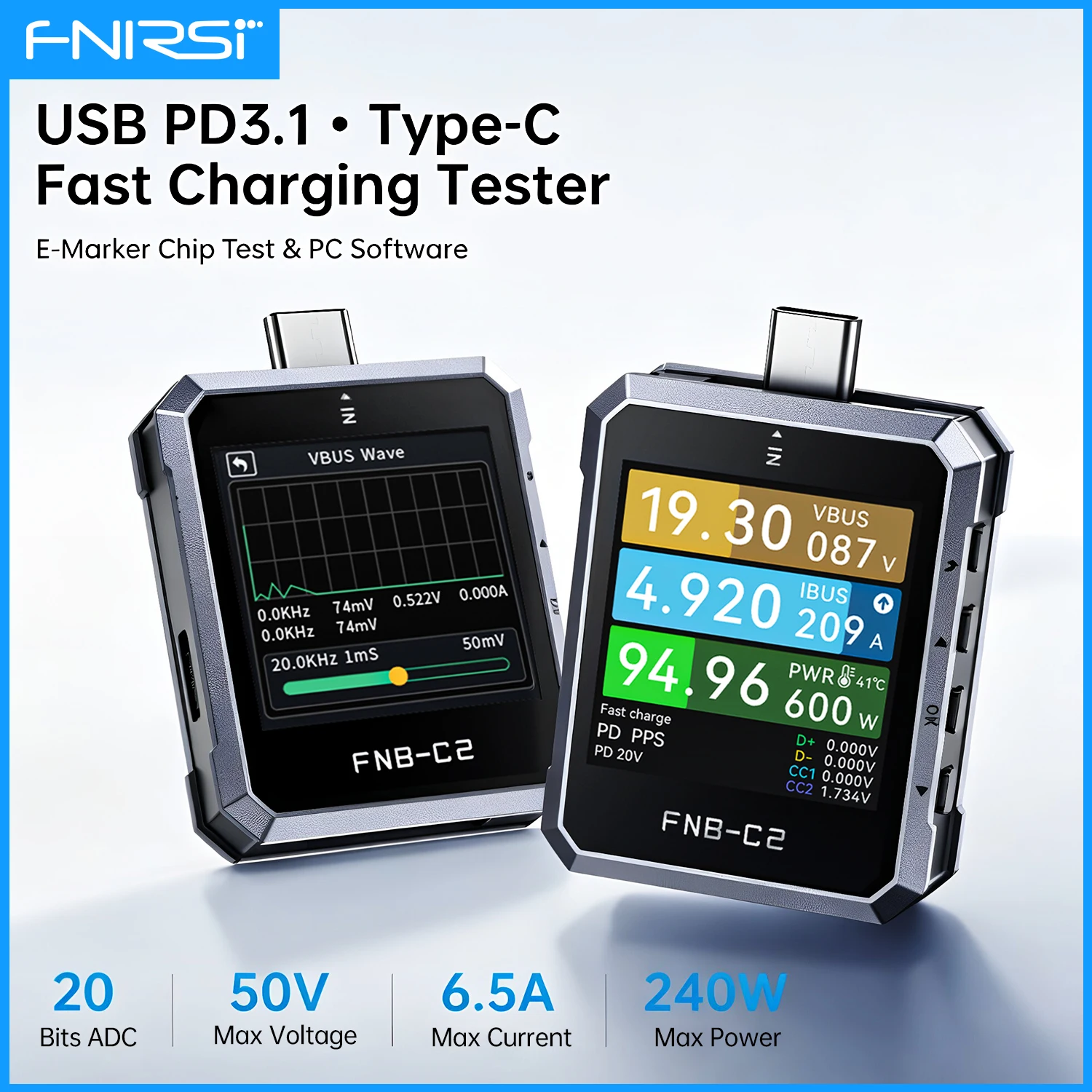 FNIRSI FNB-C2 Type-C Tester PD3.1 Fast Charging Test 240W Max Power Voltage Current Measuring Meter for Phone Power Bank Charger
FNIRSI FNB-C2 Type-C Tester PD3.1 Fast Charging Test 240W Max Power Voltage Current Measuring Meter for Phone Power Bank Charger