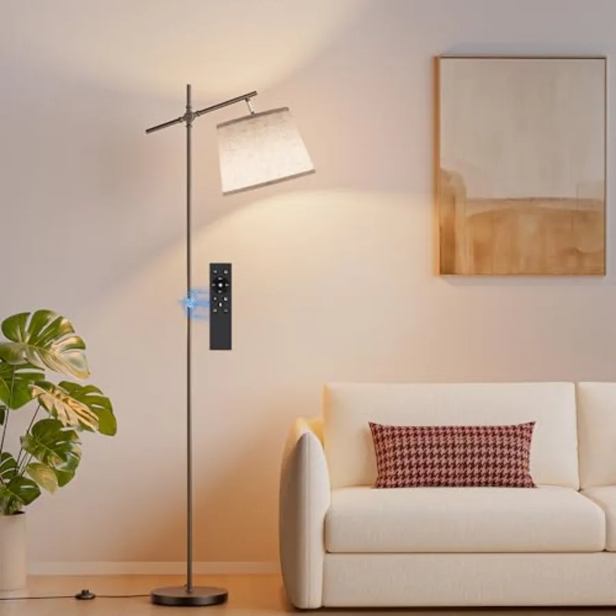 Floor Lamp with Linen Shade, Dimmable Tall Standing Lamp with Remote Control and 3 Color Temperatures Bulb, Modern Swing Arm Fl
Floor Lamp with Linen Shade, Dimmable Tall Standing Lamp with Remote Control and 3 Color Temperatures Bulb, Modern Swing Arm Fl