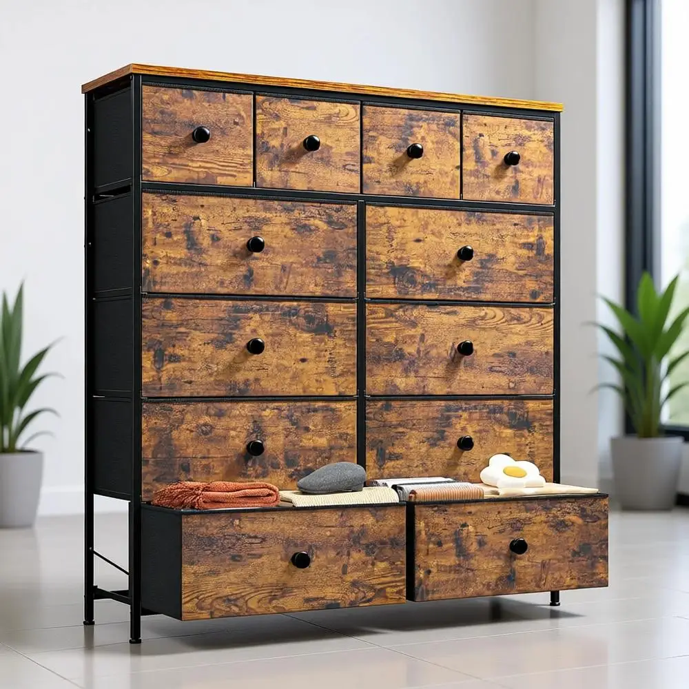 12-Drawer Tall Dresser with Fabric Drawers and Chests of Drawers, Metal Frame, Wooden Top, Entryway Living Room Closet, Rustic B
12-Drawer Tall Dresser with Fabric Drawers and Chests of Drawers, Metal Frame, Wooden Top, Entryway Living Room Closet, Rustic B
