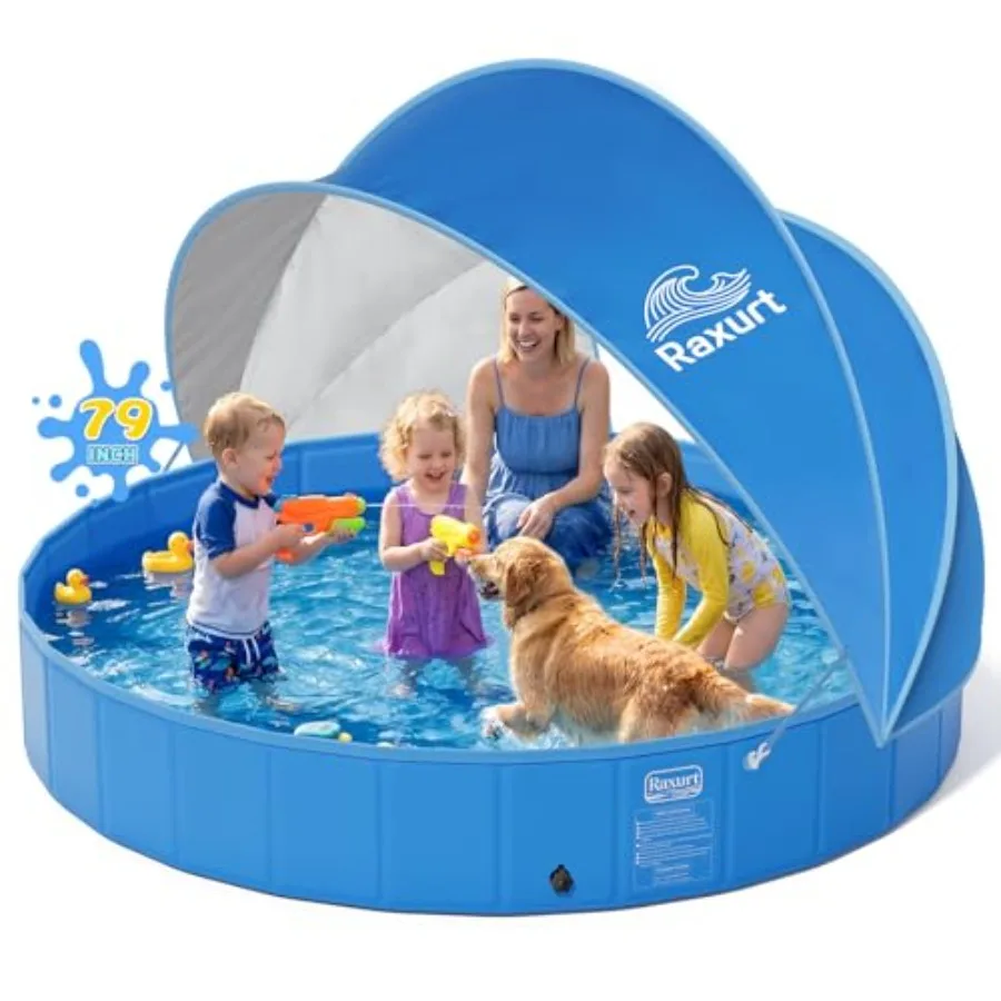Outdoor backyard beach large kiddie pool with canopy - 79in foldable baby pool in blue, UPF 50+ detachable sunshade, non-slip p
Outdoor backyard beach large kiddie pool with canopy - 79in foldable baby pool in blue, UPF 50+ detachable sunshade, non-slip p