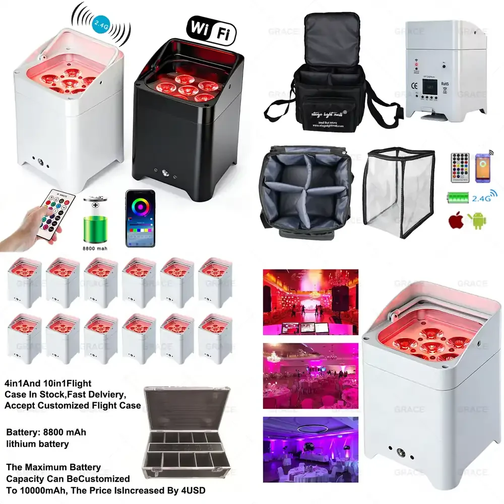 Grace 6*18W Rgbwauv Dj Wedding Battery Stage Lighting Equipment Powered LED Uplight WIFI Wireless Dmx Stage Lights
Grace 6*18W Rgbwauv Dj Wedding Battery Stage Lighting Equipment Powered LED Uplight WIFI Wireless Dmx Stage Lights