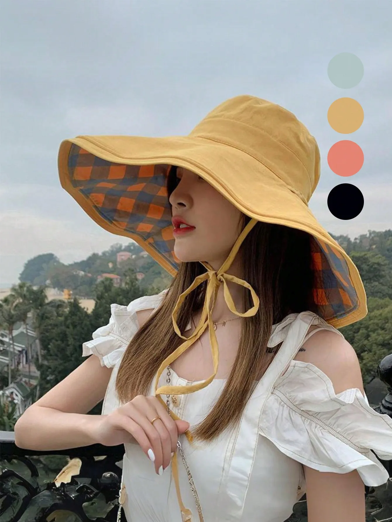 1pc Women's Reversible Bucket Hat, Simple & Versatile With Colorful Wide Brim, Uv Protection Sun Hat Great For Outdoor Beach Travel Walks
1pc Women's Reversible Bucket Hat, Simple & Versatile With Colorful Wide Brim, Uv Protection Sun Hat Great For Outdoor Beach Travel Walks