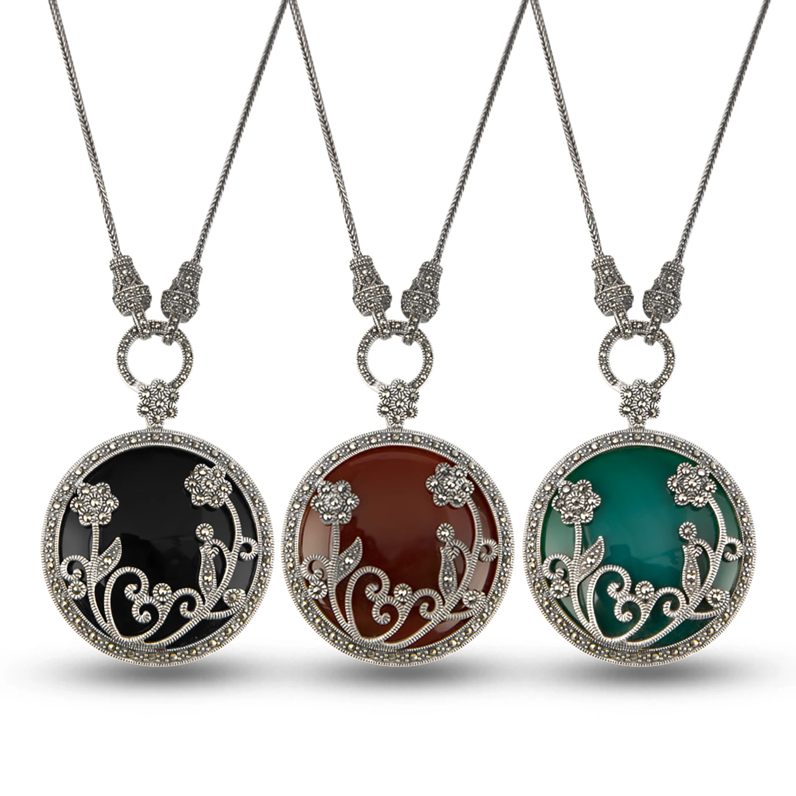 YYSuniee S925 Silver Round Synthetic Black Red And Green Agate Pendant Retro and Luxurious Women's Style
YYSuniee S925 Silver Round Synthetic Black Red And Green Agate Pendant Retro and Luxurious Women's Style