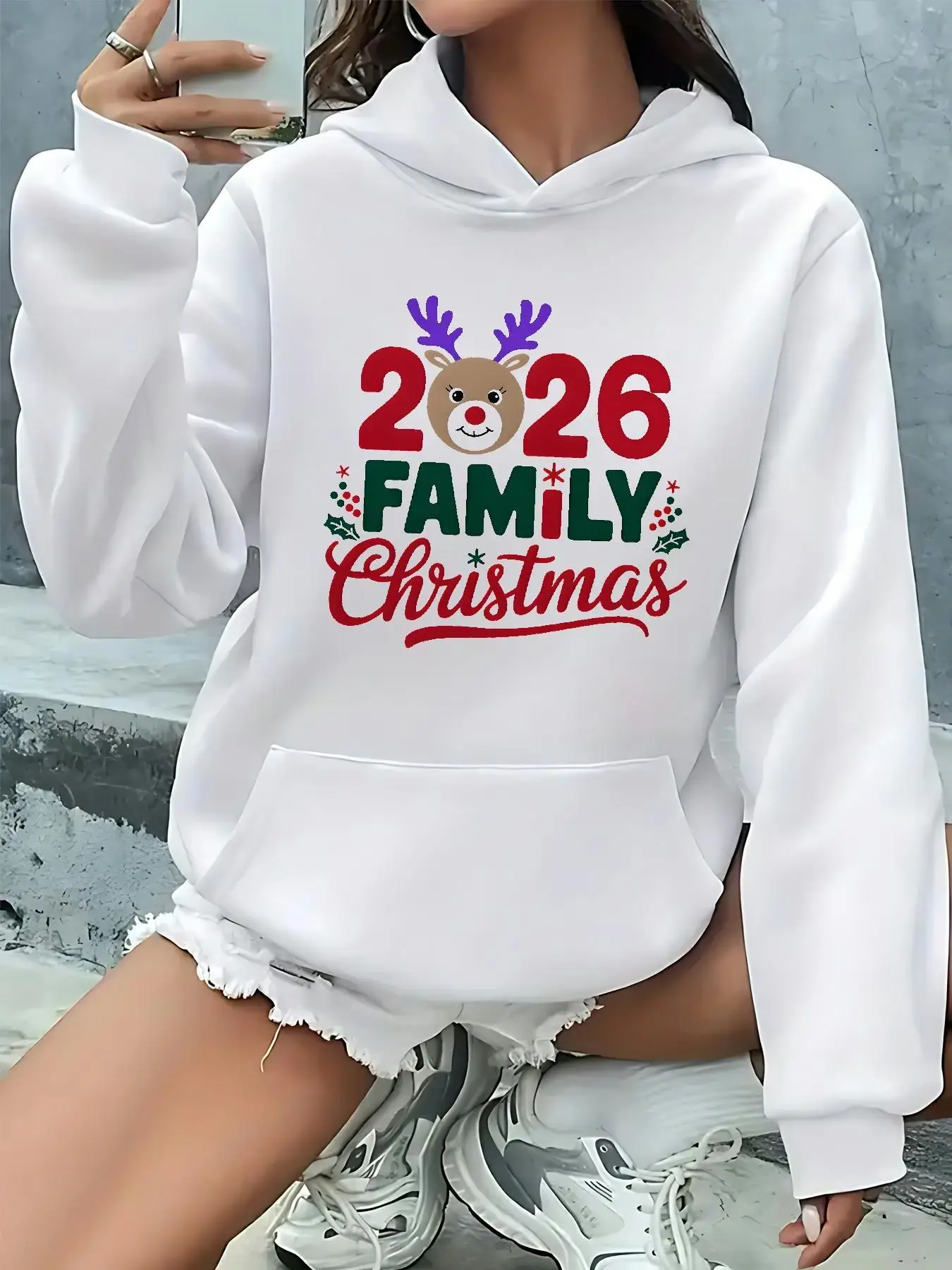 Women's Christmas Hoodie Sweatshirt - Cozy Long Sleeve Pullover with Front Pocket, White Hooded Sweater for Holiday Parties
Women's Christmas Hoodie Sweatshirt - Cozy Long Sleeve Pullover with Front Pocket, White Hooded Sweater for Holiday Parties