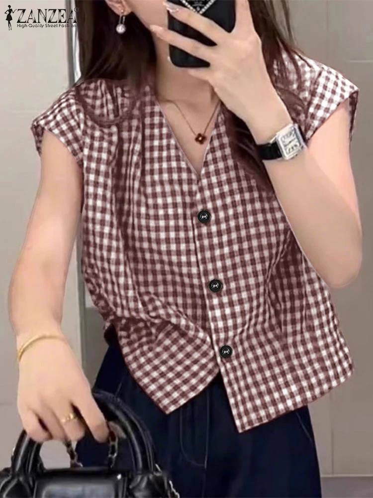 2025 ZANZEA Summer Sleeveless Plaid Checked Blouses Women Tanks Tops Elegant V Neck Office Shirts Stylish Button Up Blusas Tunic
2025 ZANZEA Summer Sleeveless Plaid Checked Blouses Women Tanks Tops Elegant V Neck Office Shirts Stylish Button Up Blusas Tunic