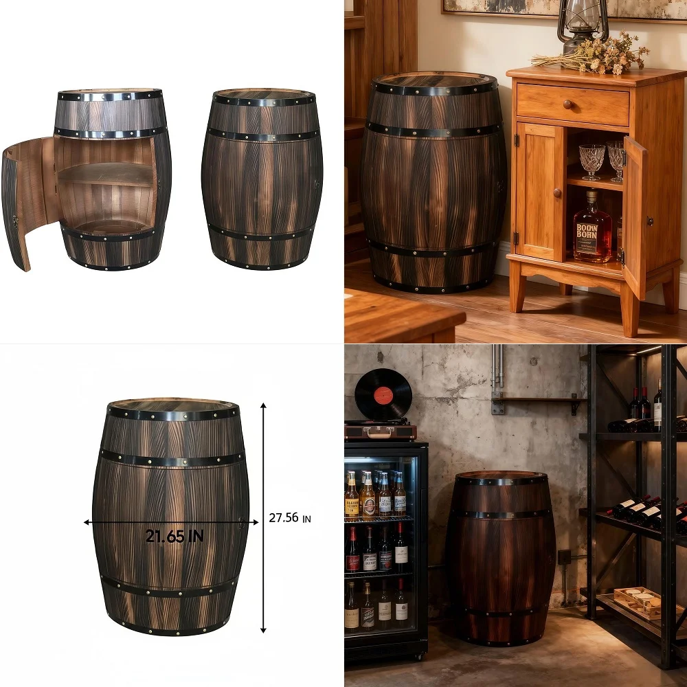 Whiskey Barrel End Table with 2Tier Shelf Reclaimed Wood Rustic Wine Barrel Cabinet with Metal Hoops, 27.56 Antique Furniture f
Whiskey Barrel End Table with 2Tier Shelf Reclaimed Wood Rustic Wine Barrel Cabinet with Metal Hoops, 27.56 Antique Furniture f