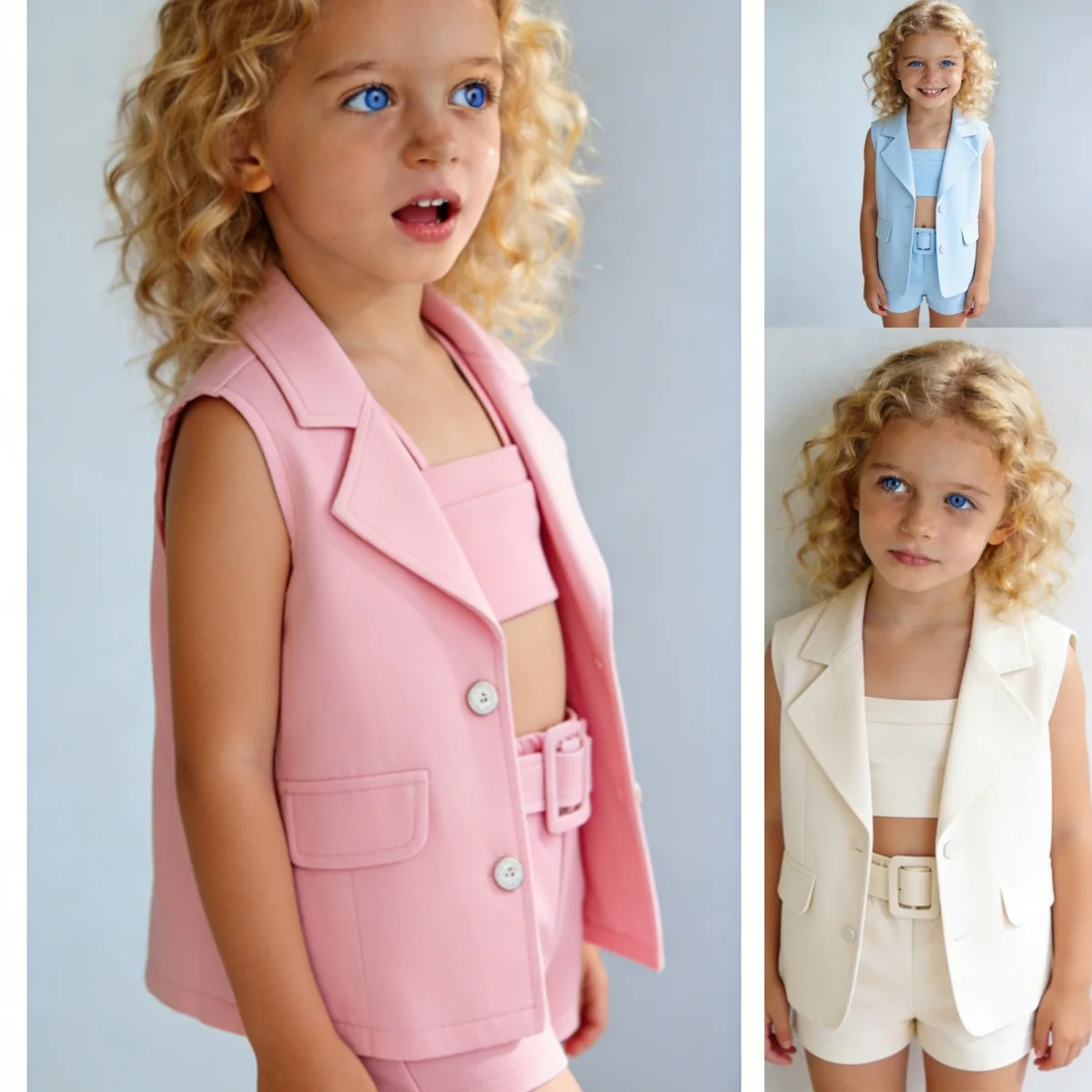 New Summer Girls 3 Piece OutfitPink Cami Top & Shorts with Sleeveless Vest Jacket Fashion Kids Set for 90-130cm
New Summer Girls 3 Piece OutfitPink Cami Top & Shorts with Sleeveless Vest Jacket Fashion Kids Set for 90-130cm