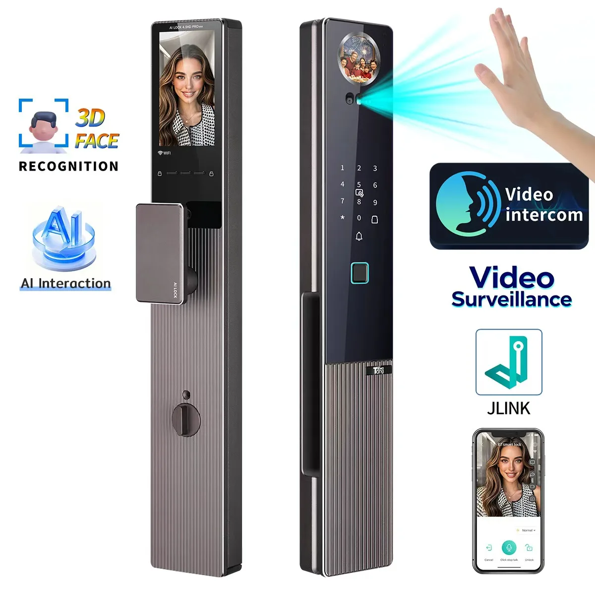Видеодомофон HanDaily с ИИ, умный замок с управлением через приложение, распознавание лиц, отпечатков пальцев, вен ладони, цифровой дверной замок
Видеодомофон HanDaily с ИИ, умный замок с управлением через приложение, распознавание лиц, отпечатков пальцев, вен ладони, цифровой дверной замок