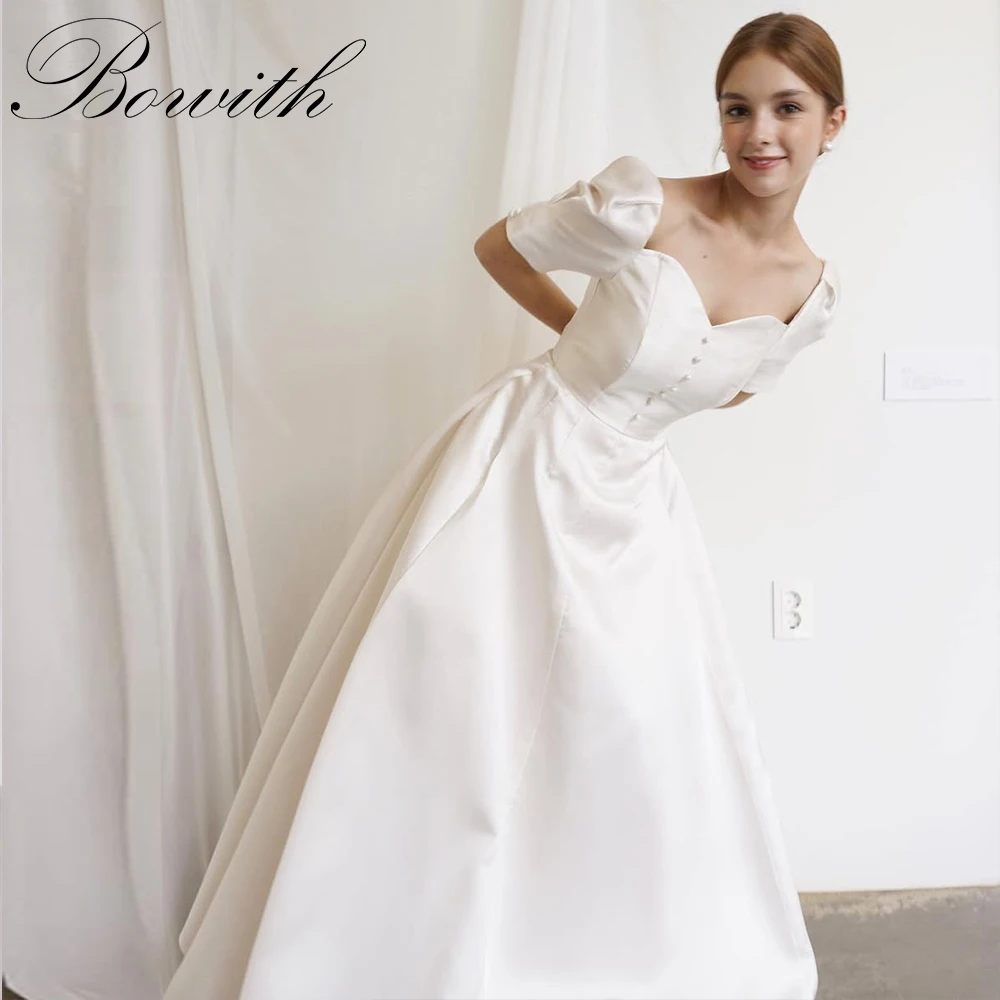 Bowith Lovely Korean Wedding Dresses Sweetheart Collar Short Sleeves Bridal Dresses Customized Wedding Snap Dresses 한국 웨딩 드레스 
Bowith Lovely Korean Wedding Dresses Sweetheart Collar Short Sleeves Bridal Dresses Customized Wedding Snap Dresses 한국 웨딩 드레스