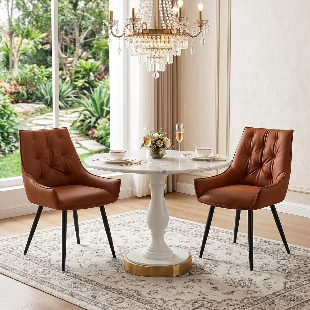 Vintage High Back Leather Dining Chairs Set of 2, Camel Brown
Vintage High Back Leather Dining Chairs Set of 2, Camel Brown