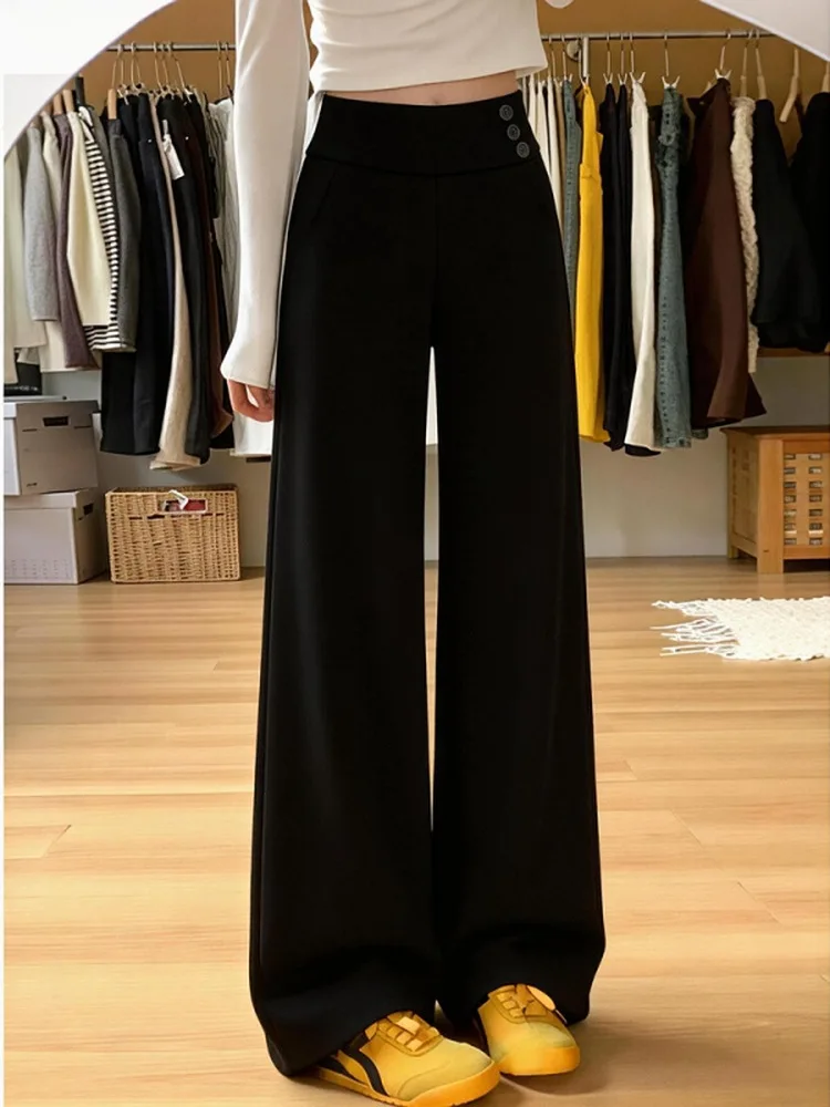 Black Vintage Suit Pants Women's Summer New Side Waist Button Design Loose Slimming Drapey Straight Leg Wide Leg Trousers
Black Vintage Suit Pants Women's Summer New Side Waist Button Design Loose Slimming Drapey Straight Leg Wide Leg Trousers