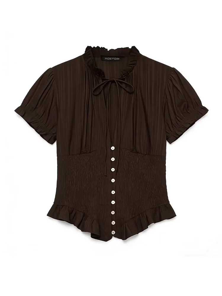 HH Women Lace-up Bow Decoration Short Sleeve Single Breasted Shirt Female Pleated Elastic 2-Color Solid Spring 2026 Blouse
HH Women Lace-up Bow Decoration Short Sleeve Single Breasted Shirt Female Pleated Elastic 2-Color Solid Spring 2026 Blouse