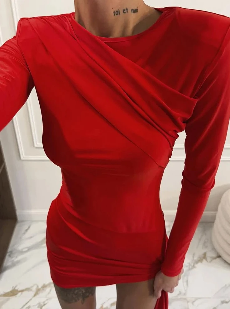 Winter Women's Elegant Mini Dress, Red Round Neck Ribbon Ruched Dress, Long Sleeve Slim Party Club Vestidos
Winter Women's Elegant Mini Dress, Red Round Neck Ribbon Ruched Dress, Long Sleeve Slim Party Club Vestidos