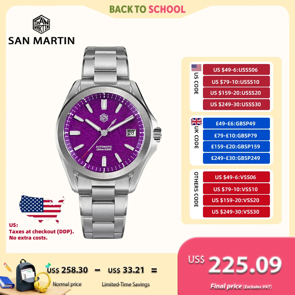 San Martin 39 мм Мужские деловые часы с автоподзаводом Механические 3H Дата Новые на Fly Регулируемая застежка BGW-X1 Lume Hombre Reloj SN0129C-2/3
San Martin 39 мм Мужские деловые часы с автоподзаводом Механические 3H Дата Новые на Fly Регулируемая застежка BGW-X1 Lume Hombre Reloj SN0129C-2/3
