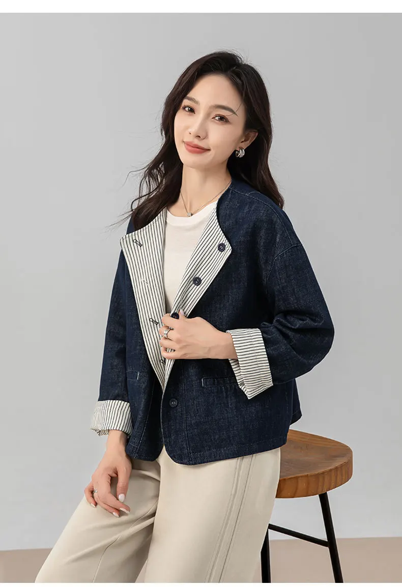 Осенняя новая модная женская повседневная модная однобортная свободная однотонная джинсовая куртка с круглым вырезом и длинными рукавами, женские джинсовые пальто
Осенняя новая модная женская повседневная модная однобортная свободная однотонная джинсовая куртка с круглым вырезом и длинными рукавами, женские джинсовые пальто