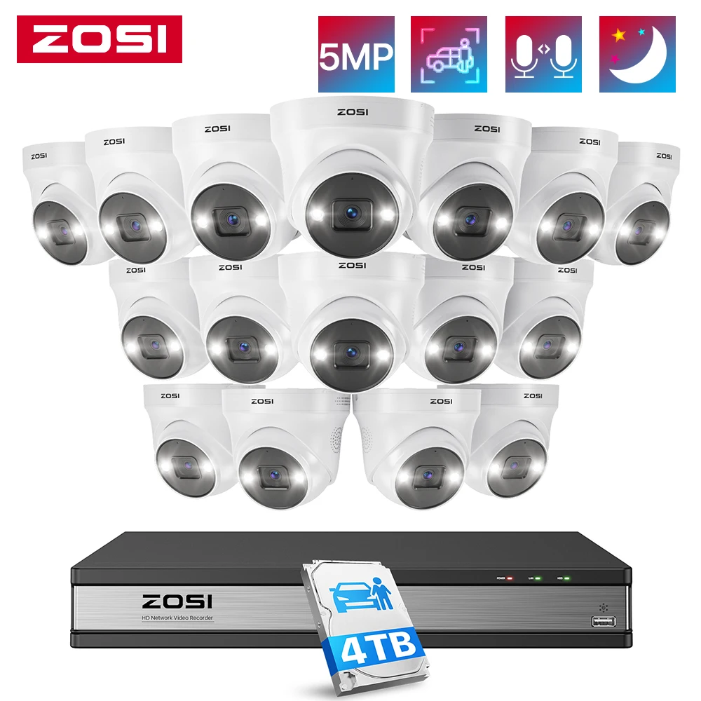 ZOSI 16CH 3K PoE Security Camera System Person Vehicle Detection 16CH 4K 8MP CCTV NVR Recorder 5MP HD Surveillance IP Camera Kit
ZOSI 16CH 3K PoE Security Camera System Person Vehicle Detection 16CH 4K 8MP CCTV NVR Recorder 5MP HD Surveillance IP Camera Kit